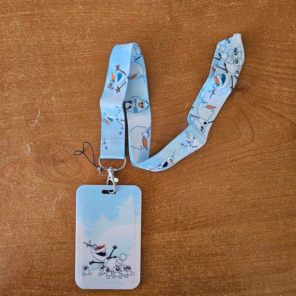 Frozen Olaf Lanyard with Snowman Badge Holder – Icy Blue Print